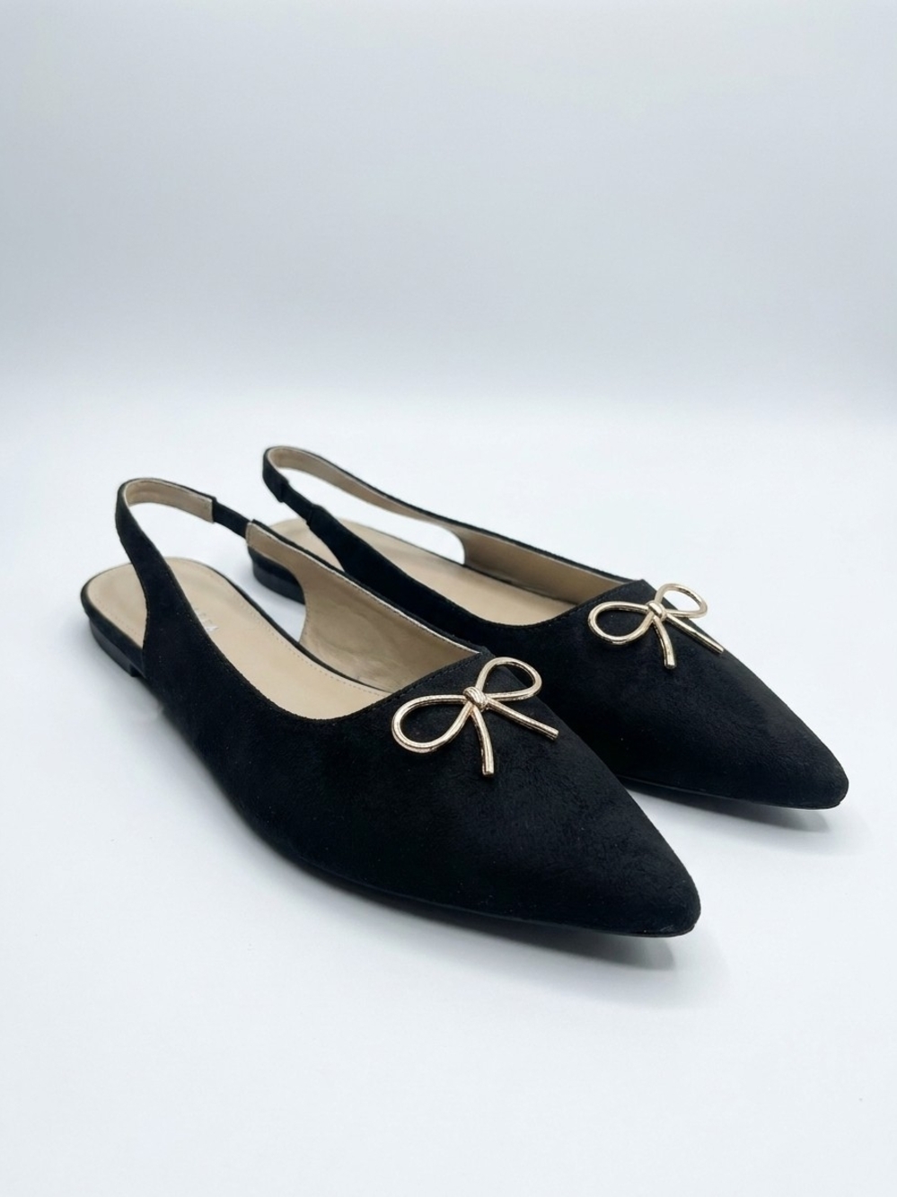 Serra Black Pointed Toe Slingback Bow Flats Size 10 NWT